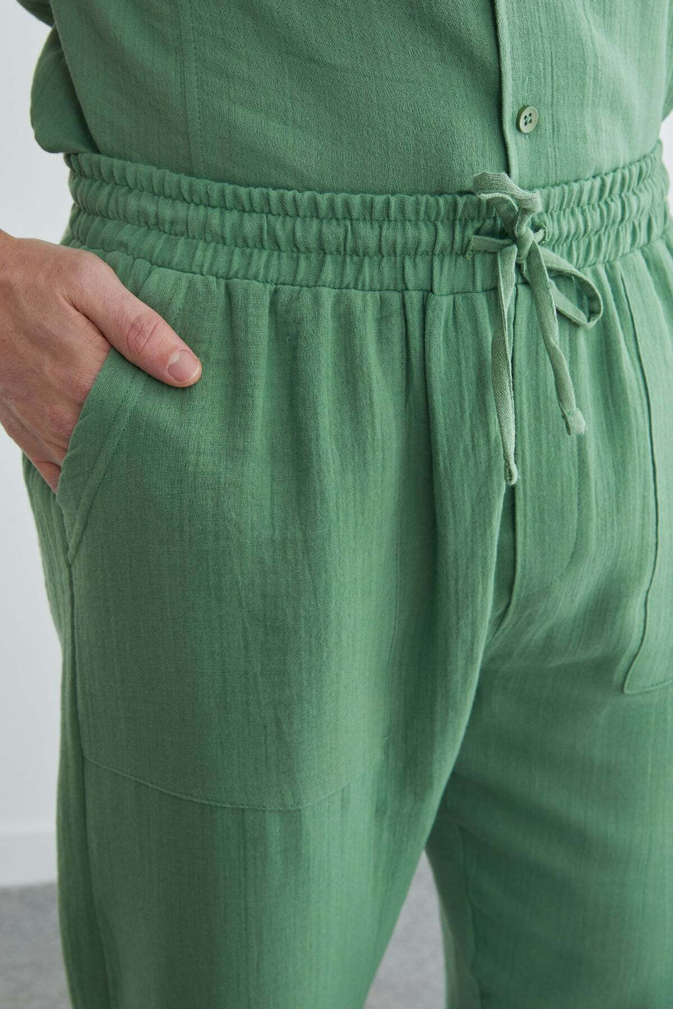 Elastic Waist Muslin Fabric Trousers - MALLTURK
