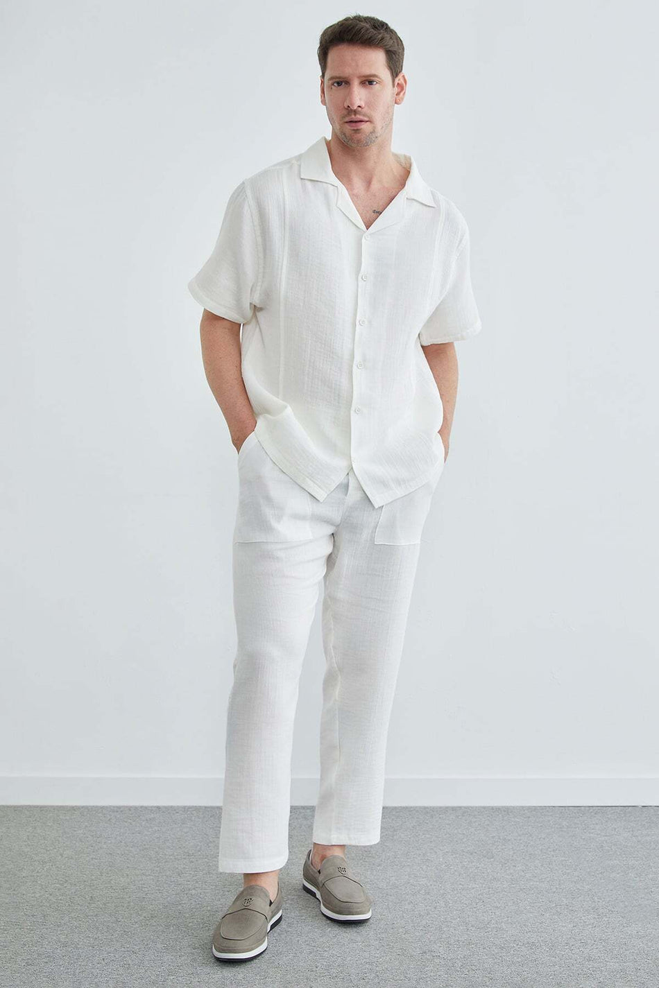 Elastic Waist Muslin Fabric Trousers - MALLTURK