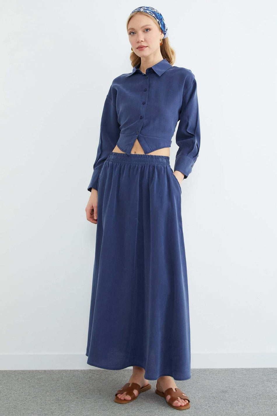 Elastic Waist Pocketed Maxi Skirt - MALLTURK