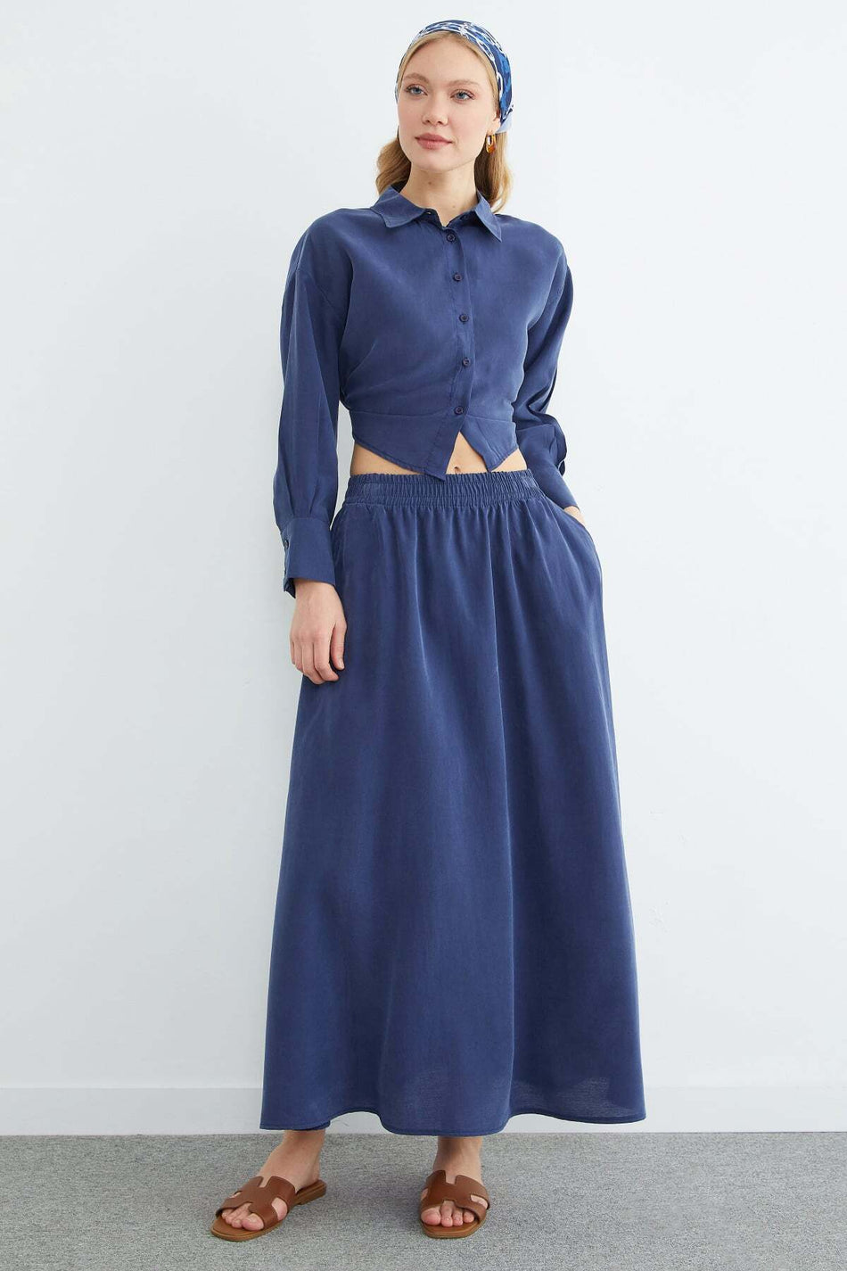Elastic Waist Pocketed Maxi Skirt - MALLTURK