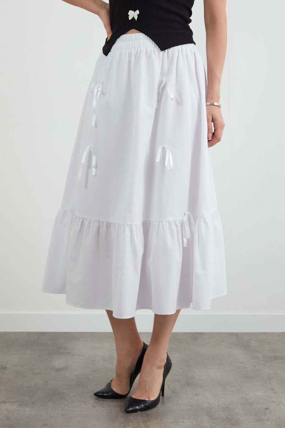 Elastic Waist Ribbon Skirt - MALLTURK