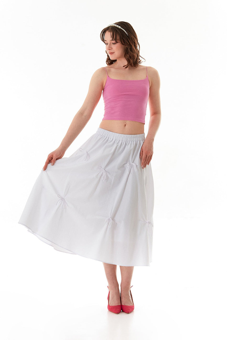 Elastic Waist Ribbon Terry Cotton Fabric Skirt - MALLTURK