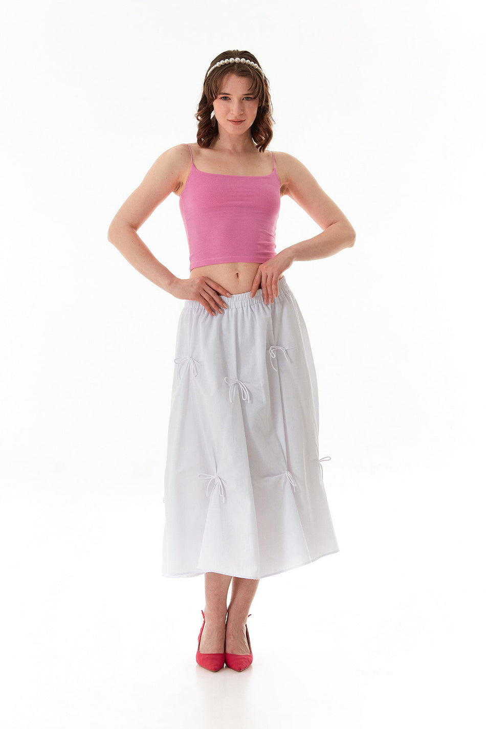 Elastic Waist Ribbon Terry Cotton Fabric Skirt - MALLTURK