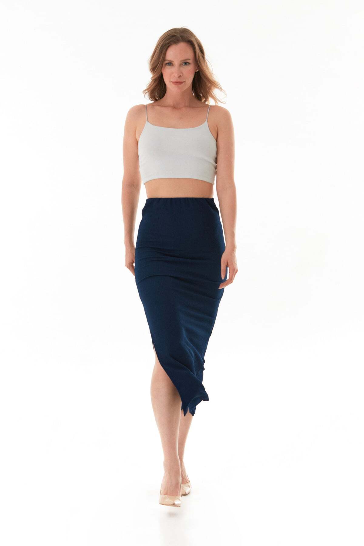 Elastic Waist Slit Wrapped Fabric Skirt - MALLTURK