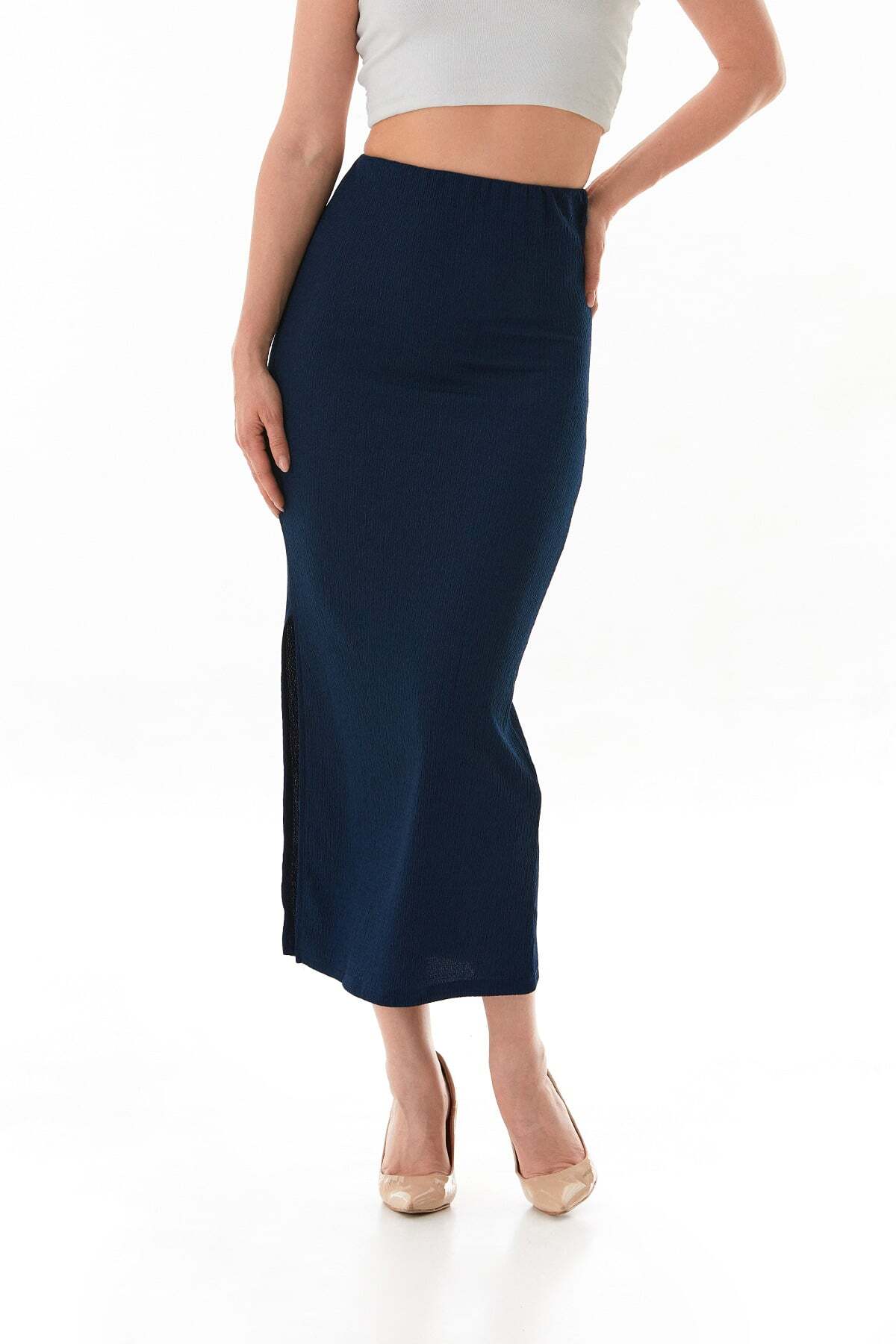 Elastic Waist Slit Wrapped Fabric Skirt - MALLTURK