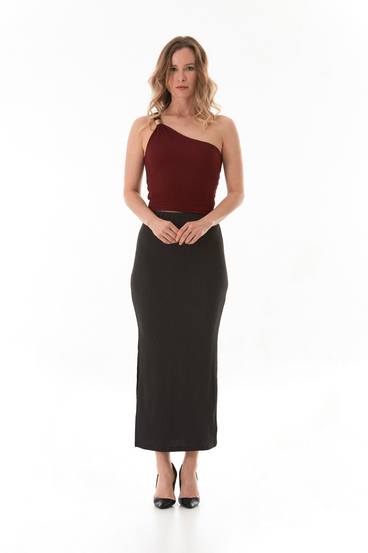 Elastic Waist Slit Wrapped Fabric Skirt - MALLTURK