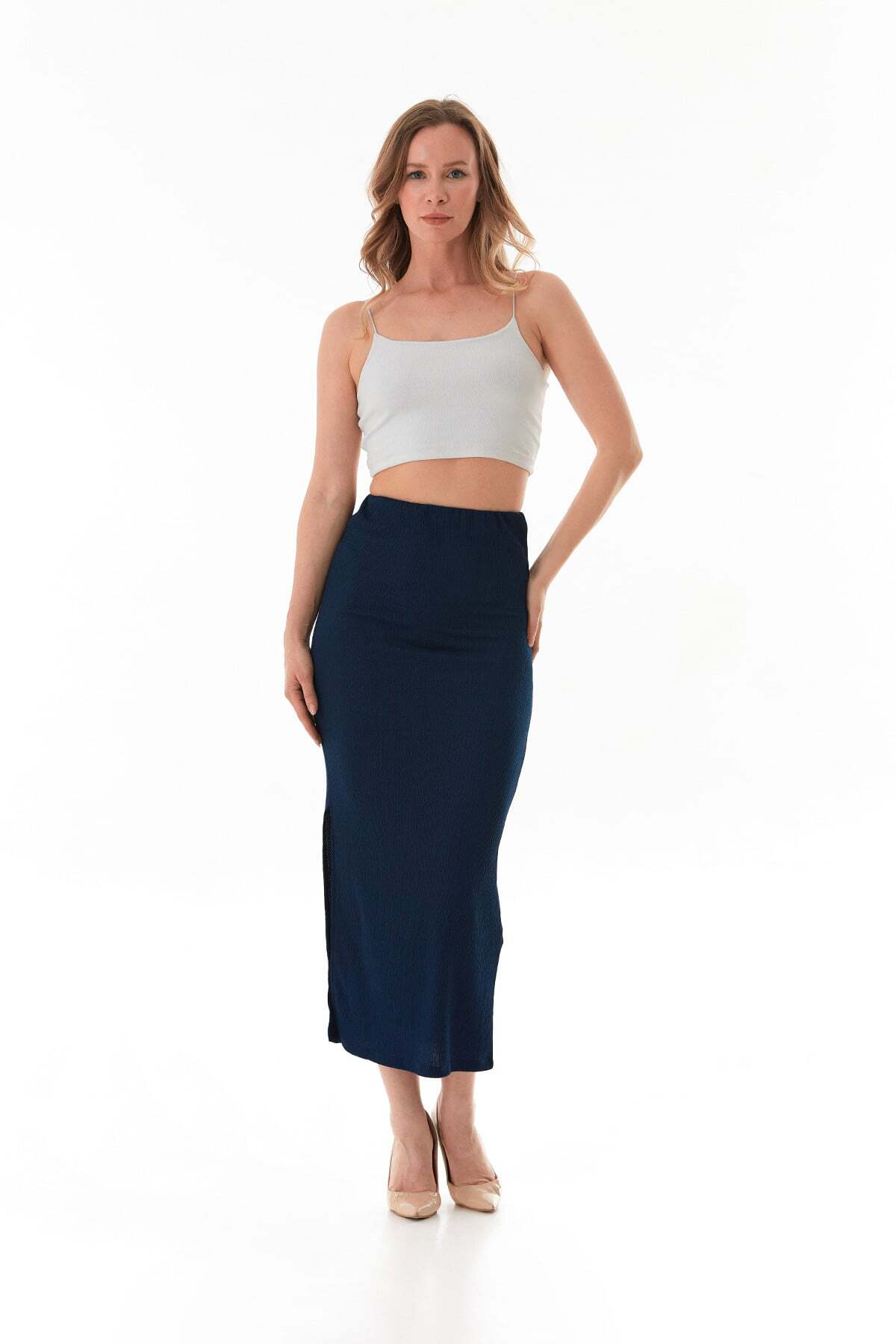 Elastic Waist Slit Wrapped Fabric Skirt - MALLTURK