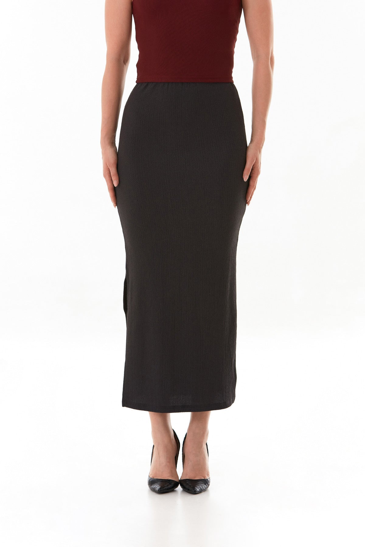 Elastic Waist Slit Wrapped Fabric Skirt - MALLTURK