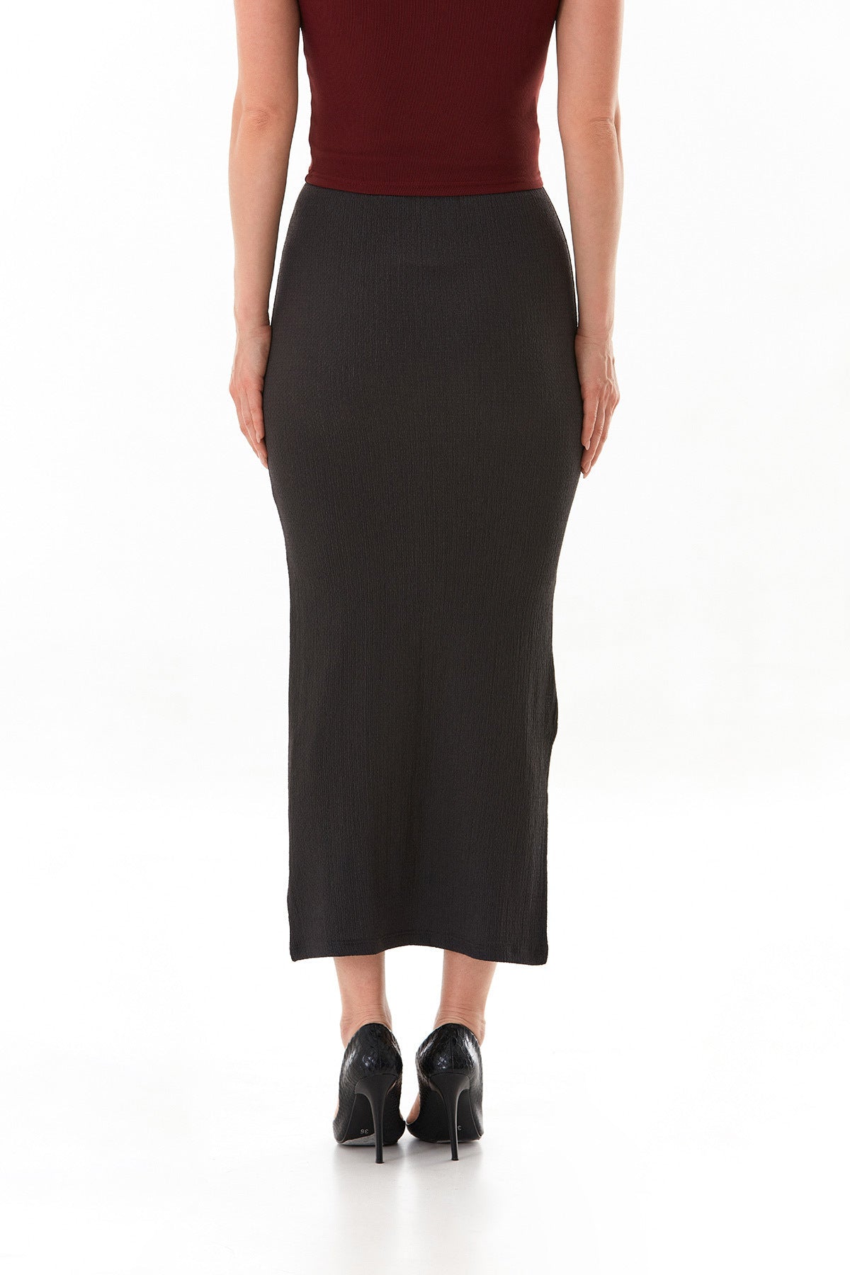 Elastic Waist Slit Wrapped Fabric Skirt - MALLTURK