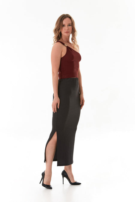 Elastic Waist Slit Wrapped Fabric Skirt - MALLTURK