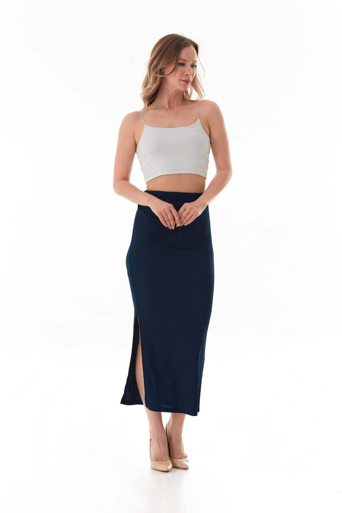 Elastic Waist Slit Wrapped Fabric Skirt - MALLTURK