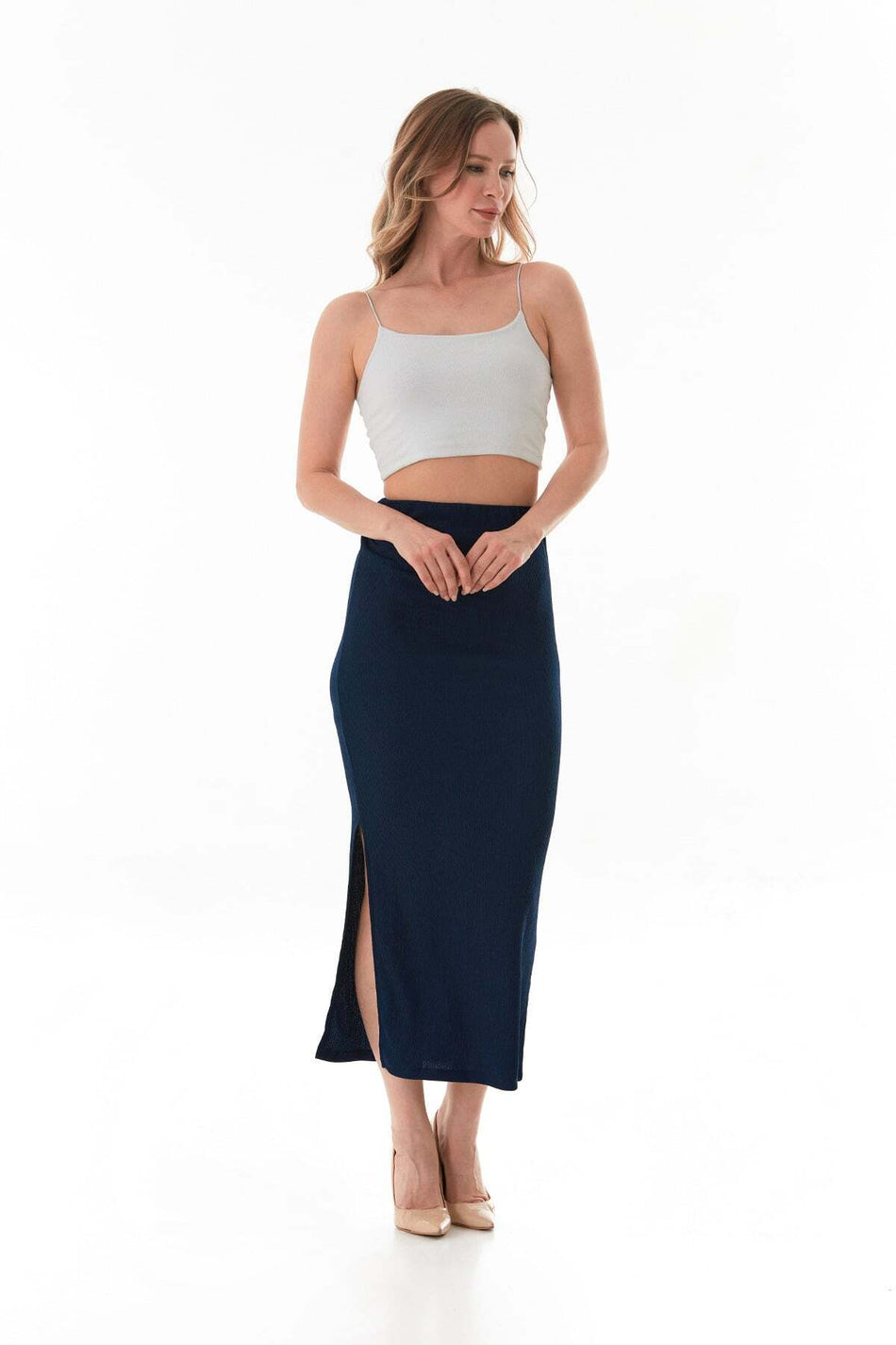 Elastic Waist Slit Wrapped Fabric Skirt - MALLTURK