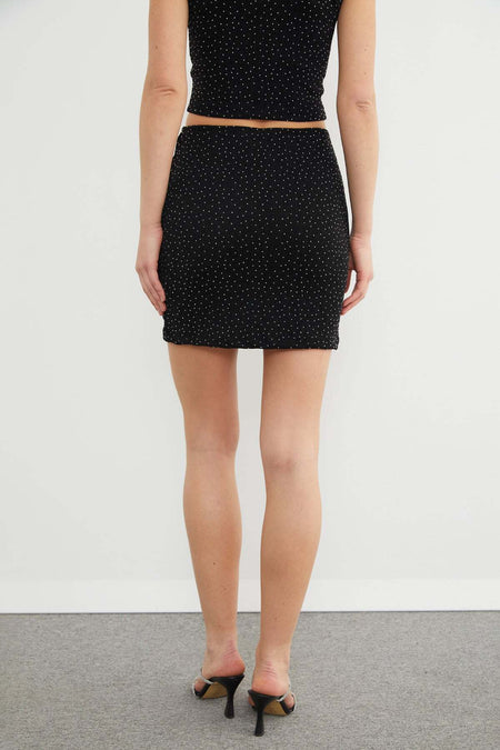 Elastic Waist Stone Glitter Mini Skirt - MALLTURK
