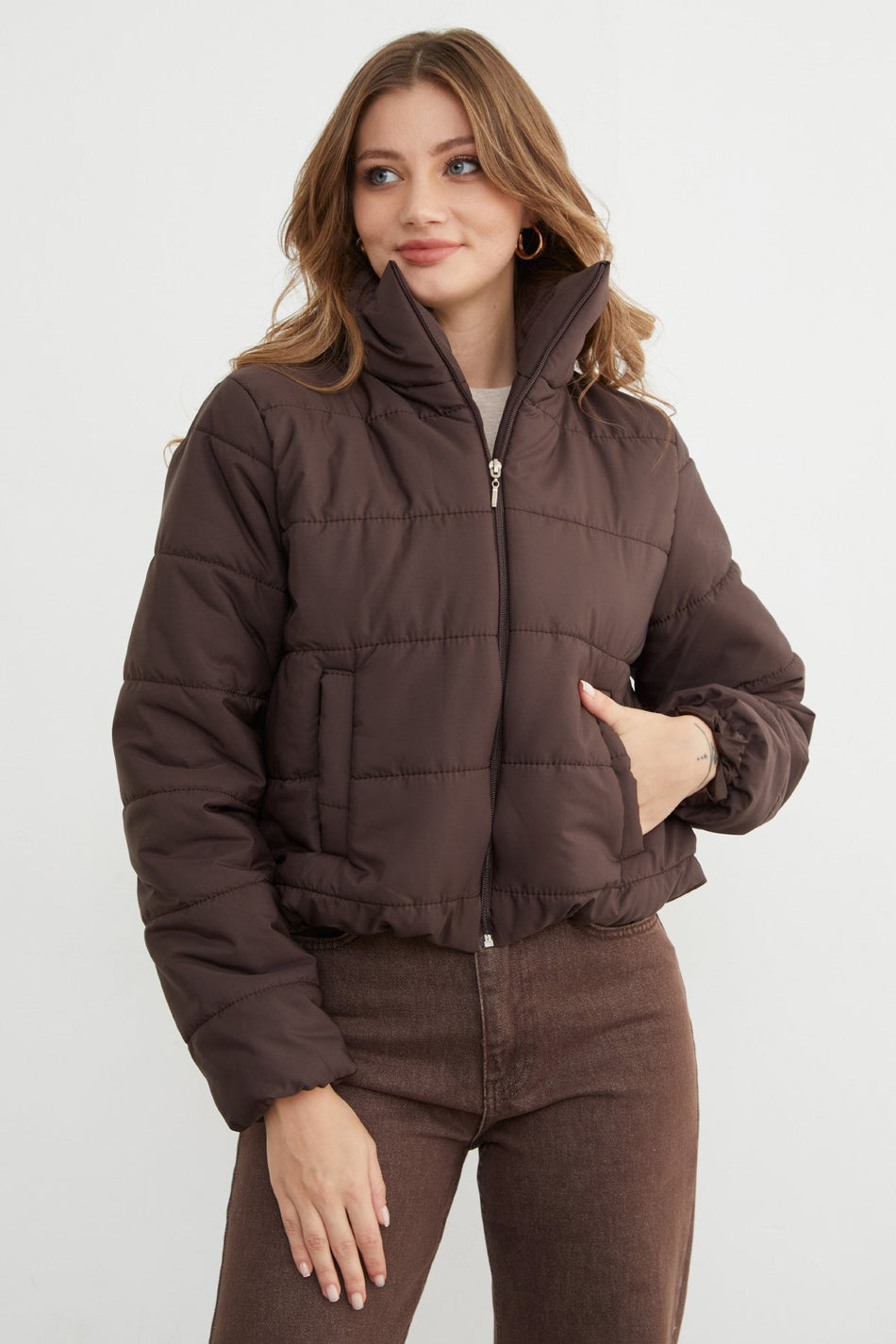 Elasticated Waist Cropped Puffer Jacket - MALLTURK