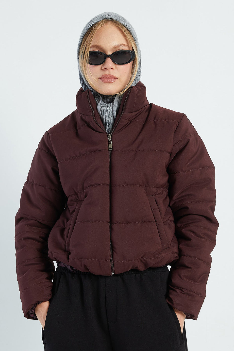 Elasticated Waist Cropped Puffer Jacket - MALLTURK