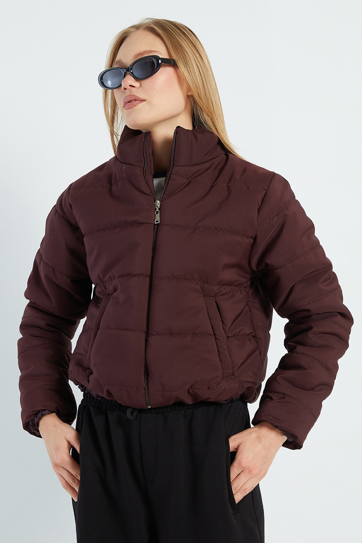 Elasticated Waist Cropped Puffer Jacket - MALLTURK