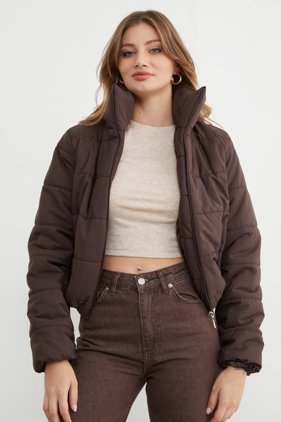 Elasticated Waist Cropped Puffer Jacket - MALLTURK