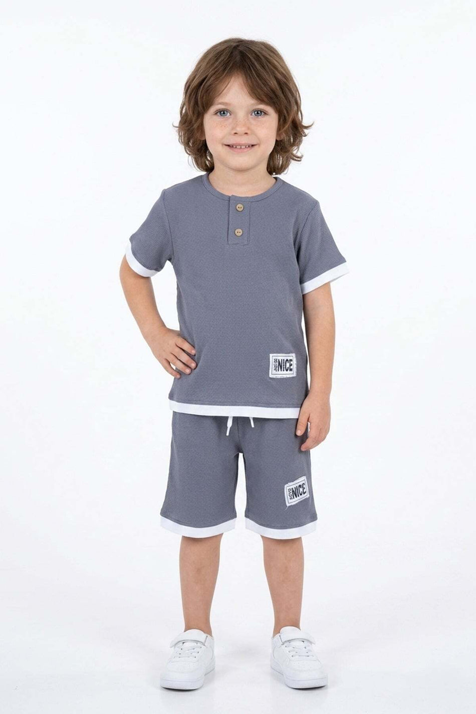 Emblem Honeycomb Fabric Piping Boys' 2-Piece Set - MALLTURK