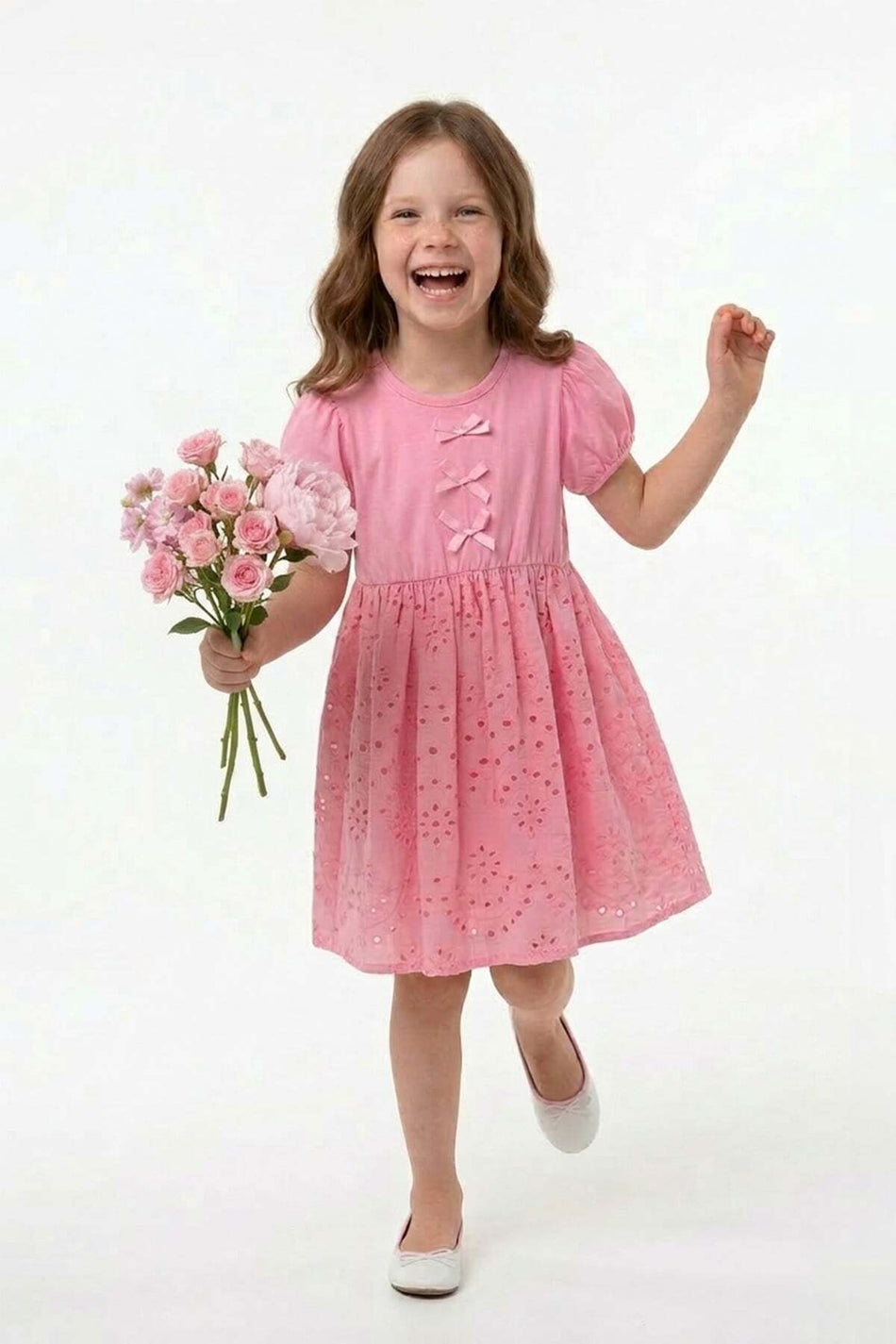 Embroidered Detailed Bowknot Girl's Dress - MALLTURK