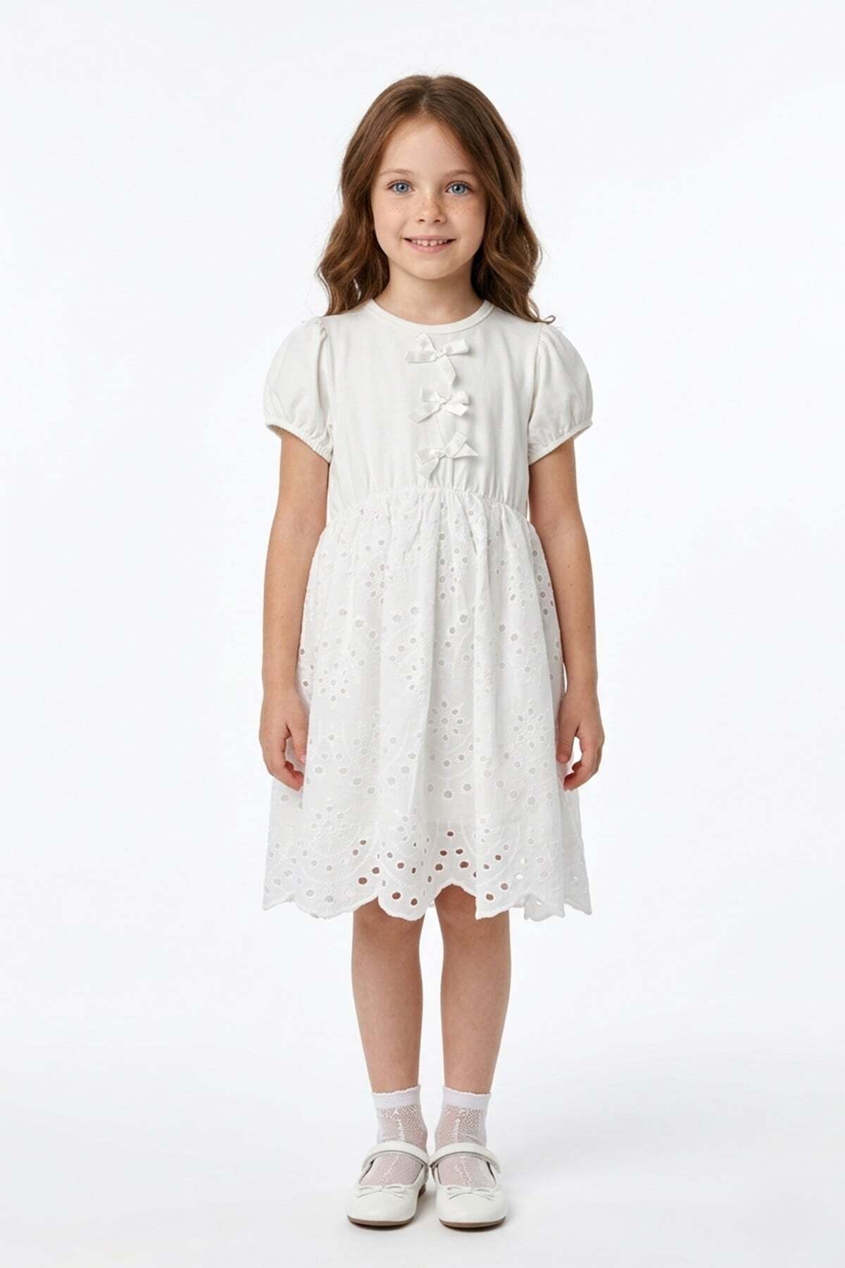 Embroidered Detailed Bowknot Girl's Dress - MALLTURK