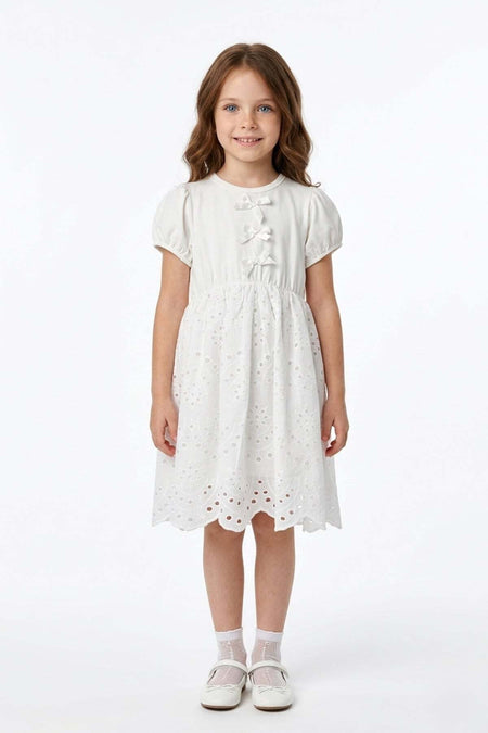 Embroidered Detailed Bowknot Girl's Dress - MALLTURK