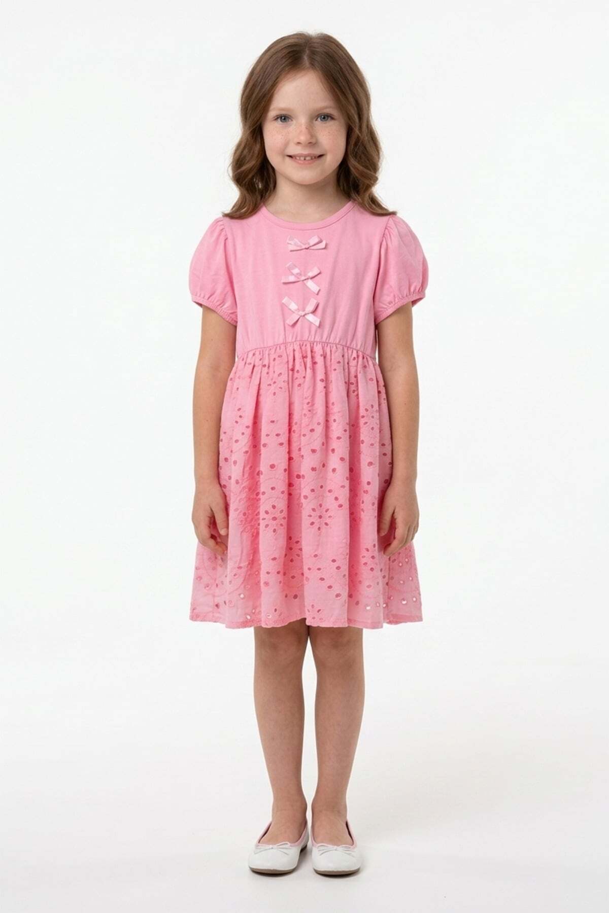 Embroidered Detailed Bowknot Girl's Dress - MALLTURK