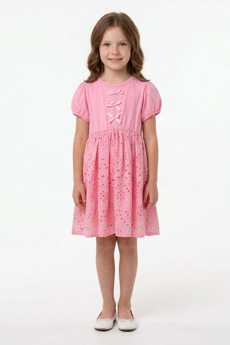 Embroidered Detailed Bowknot Girl's Dress - MALLTURK