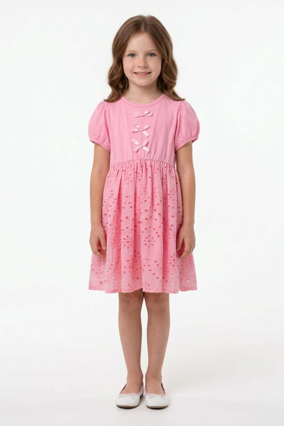 Embroidered Detailed Bowknot Girl's Dress - MALLTURK