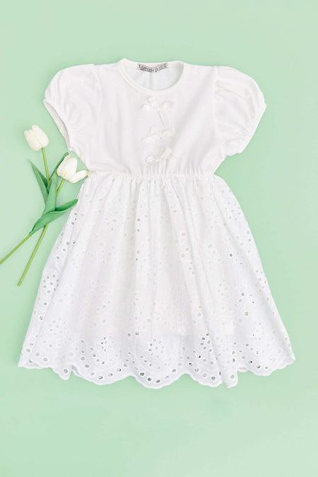 Embroidered Detailed Bowknot Girl's Dress - MALLTURK
