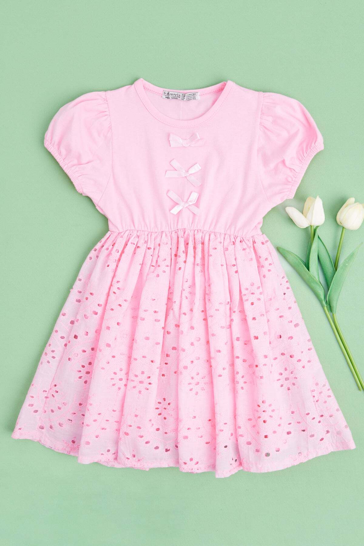 Embroidered Detailed Bowknot Girl's Dress - MALLTURK