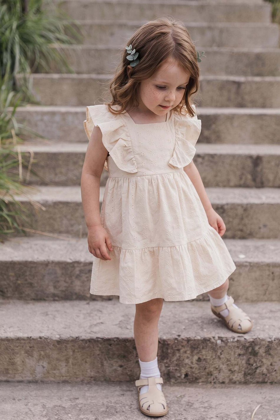 Embroidered Detailed Ruffled Girl's Dress - MALLTURK