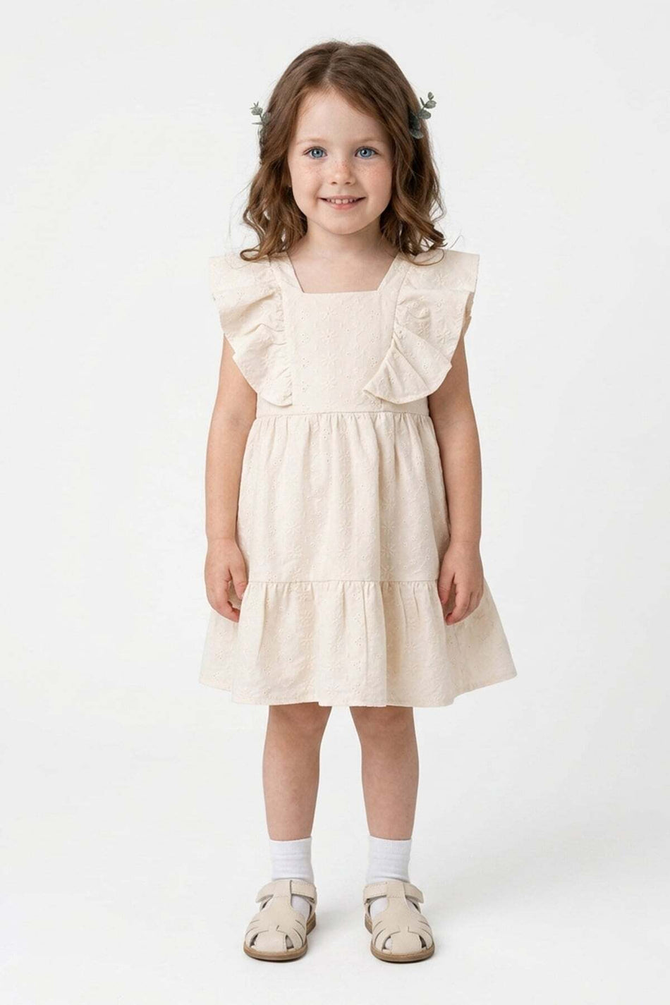 Embroidered Detailed Ruffled Girl's Dress - MALLTURK