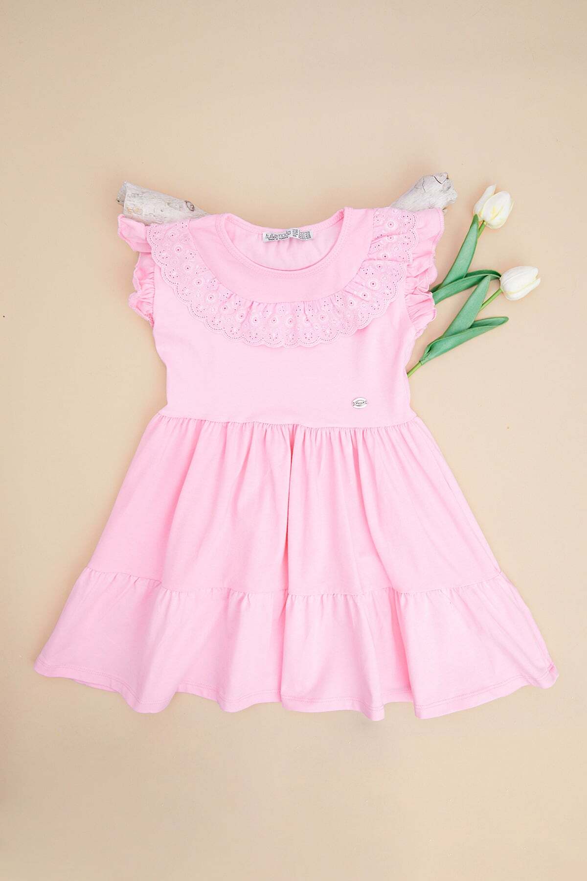 Embroidered Detailed Ruffled Sleeve Girls' Dress - MALLTURK
