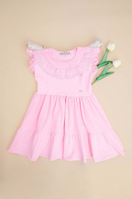 Embroidered Detailed Ruffled Sleeve Girls' Dress - MALLTURK