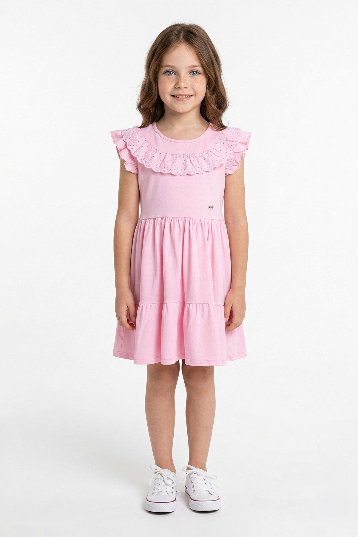 Embroidered Detailed Ruffled Sleeve Girls' Dress - MALLTURK