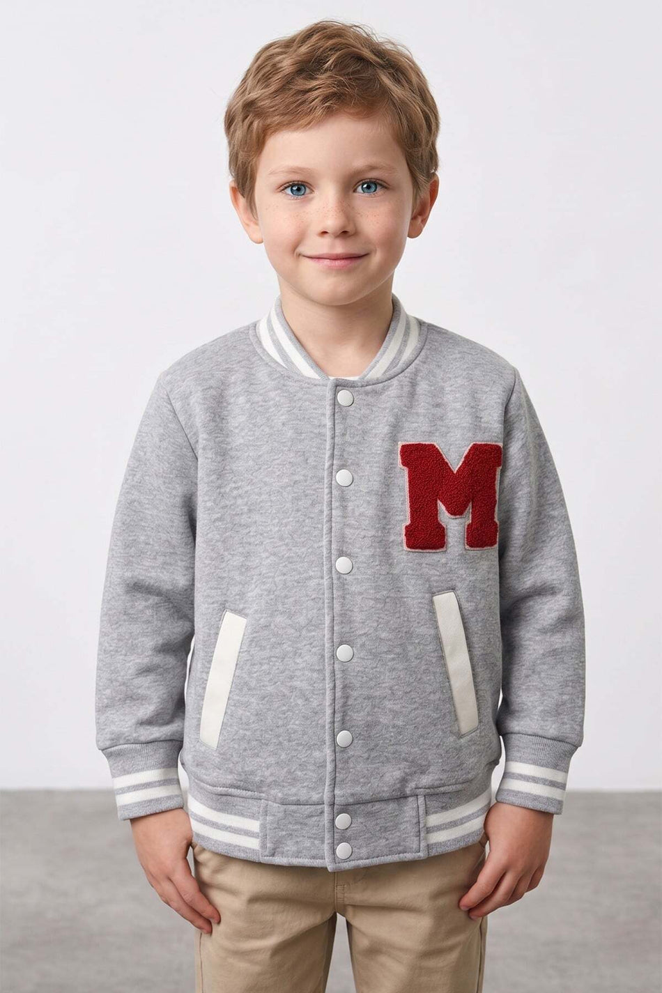 Embroidered Stand Collar College Unisex Kids Jacket - MALLTURK