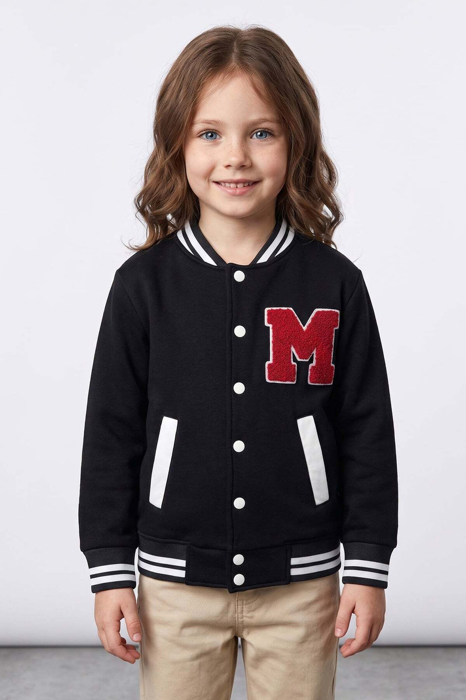 Embroidered Stand Collar College Unisex Kids Jacket - MALLTURK