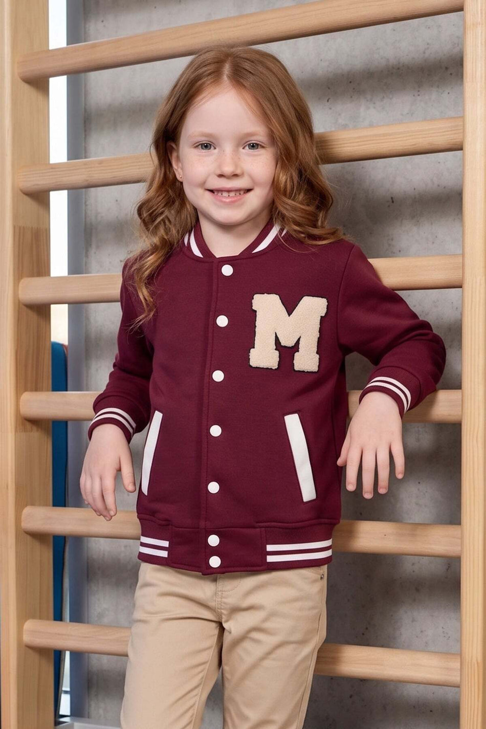 Embroidered Stand Collar College Unisex Kids Jacket - MALLTURK