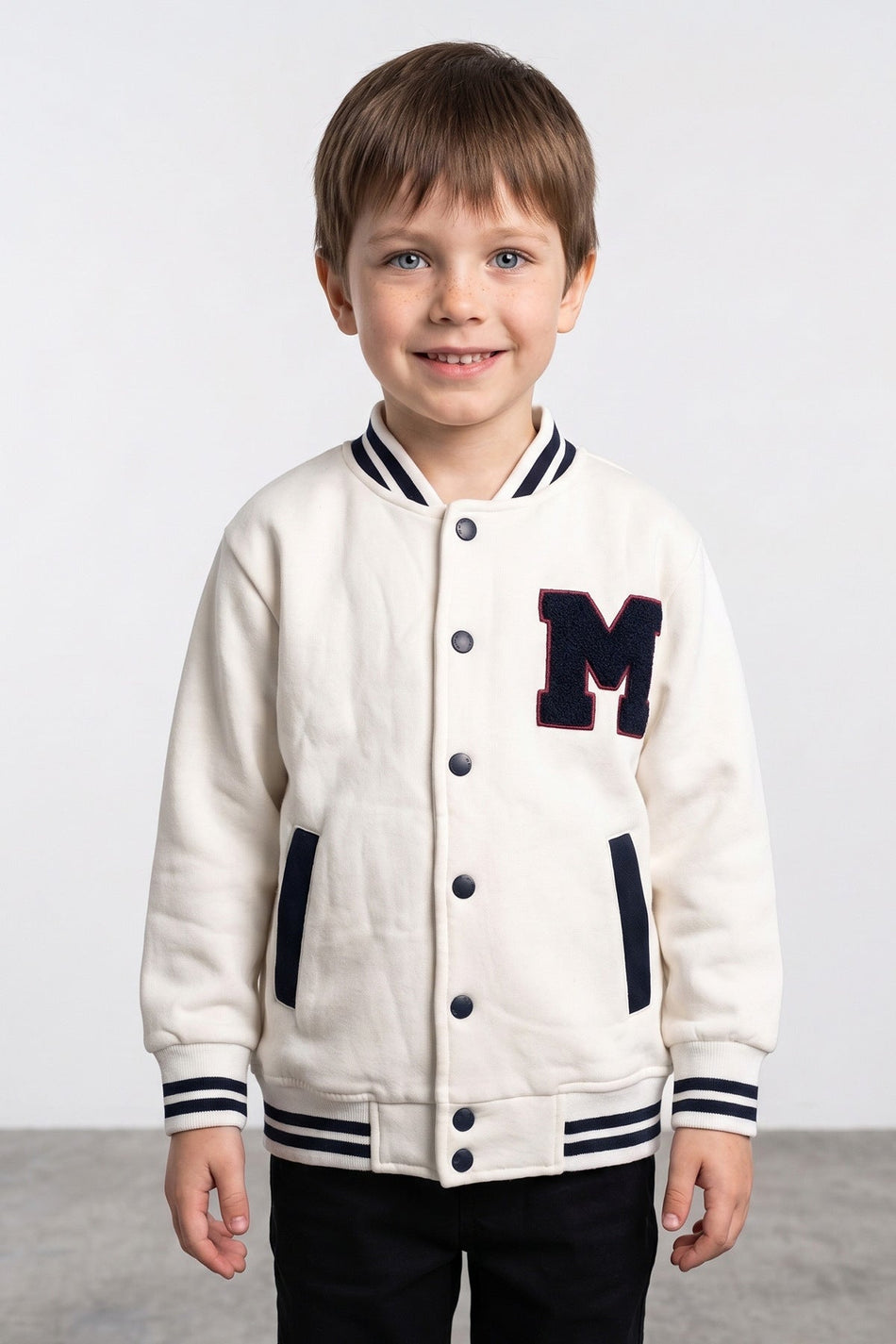 Embroidered Stand Collar College Unisex Kids Jacket - MALLTURK