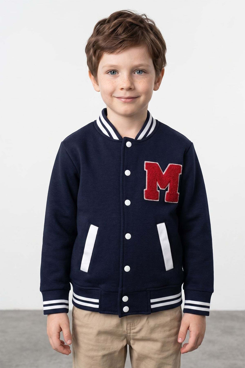 Embroidered Stand Collar College Unisex Kids Jacket - MALLTURK