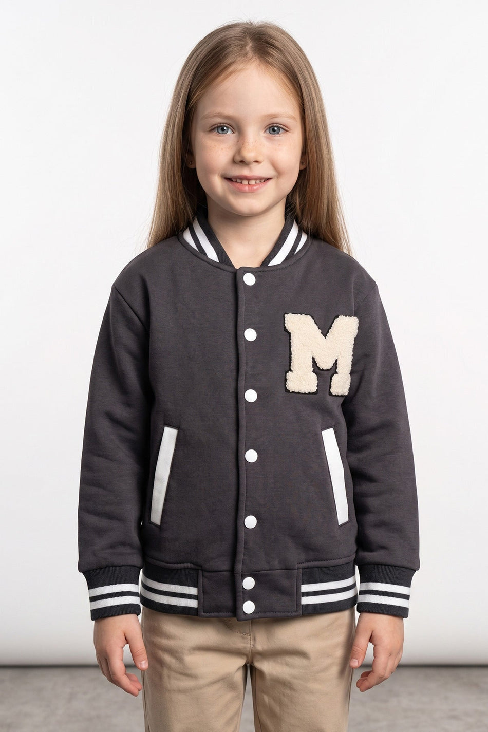 Embroidered Stand Collar College Unisex Kids Jacket - MALLTURK