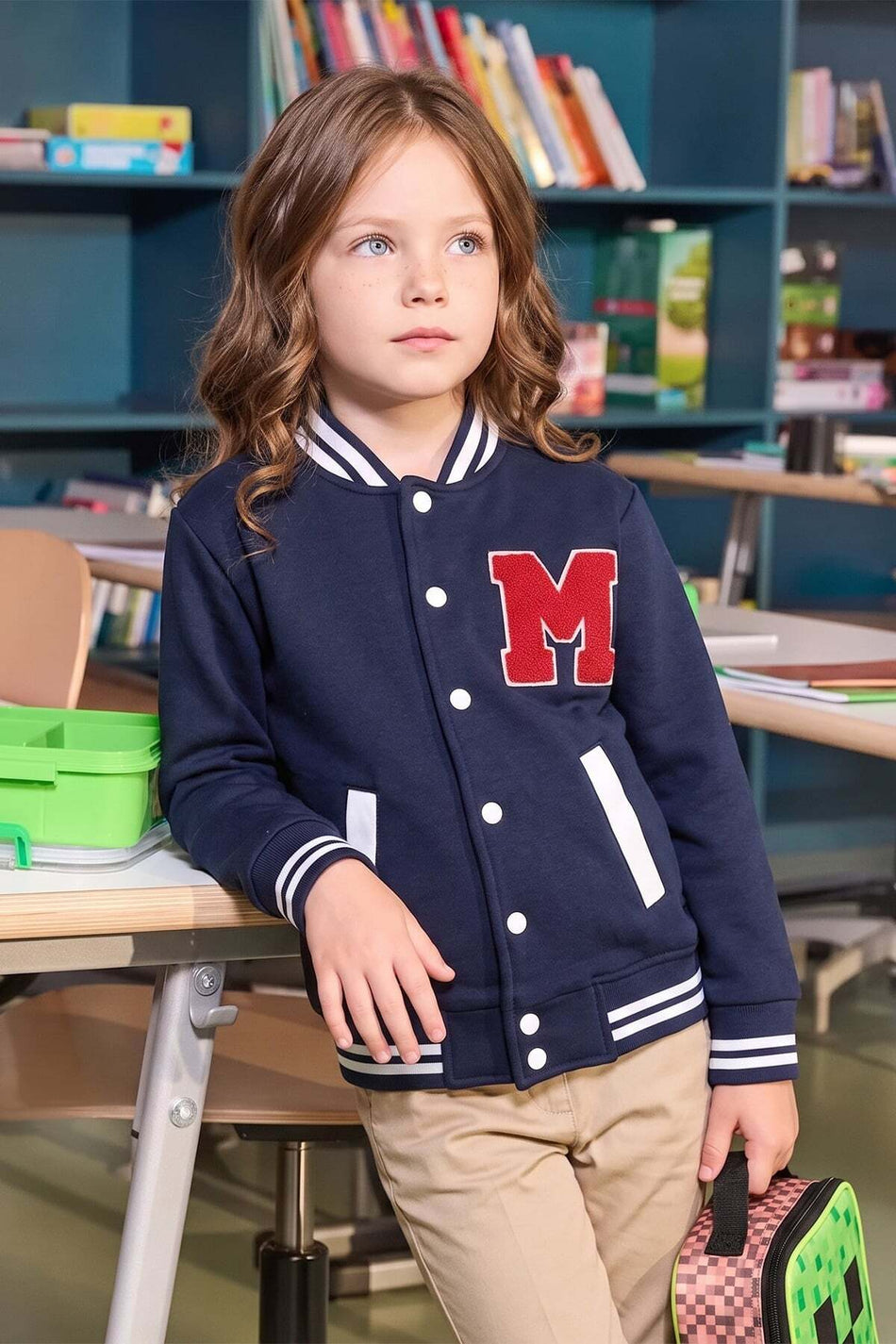 Embroidered Stand Collar College Unisex Kids Jacket - MALLTURK