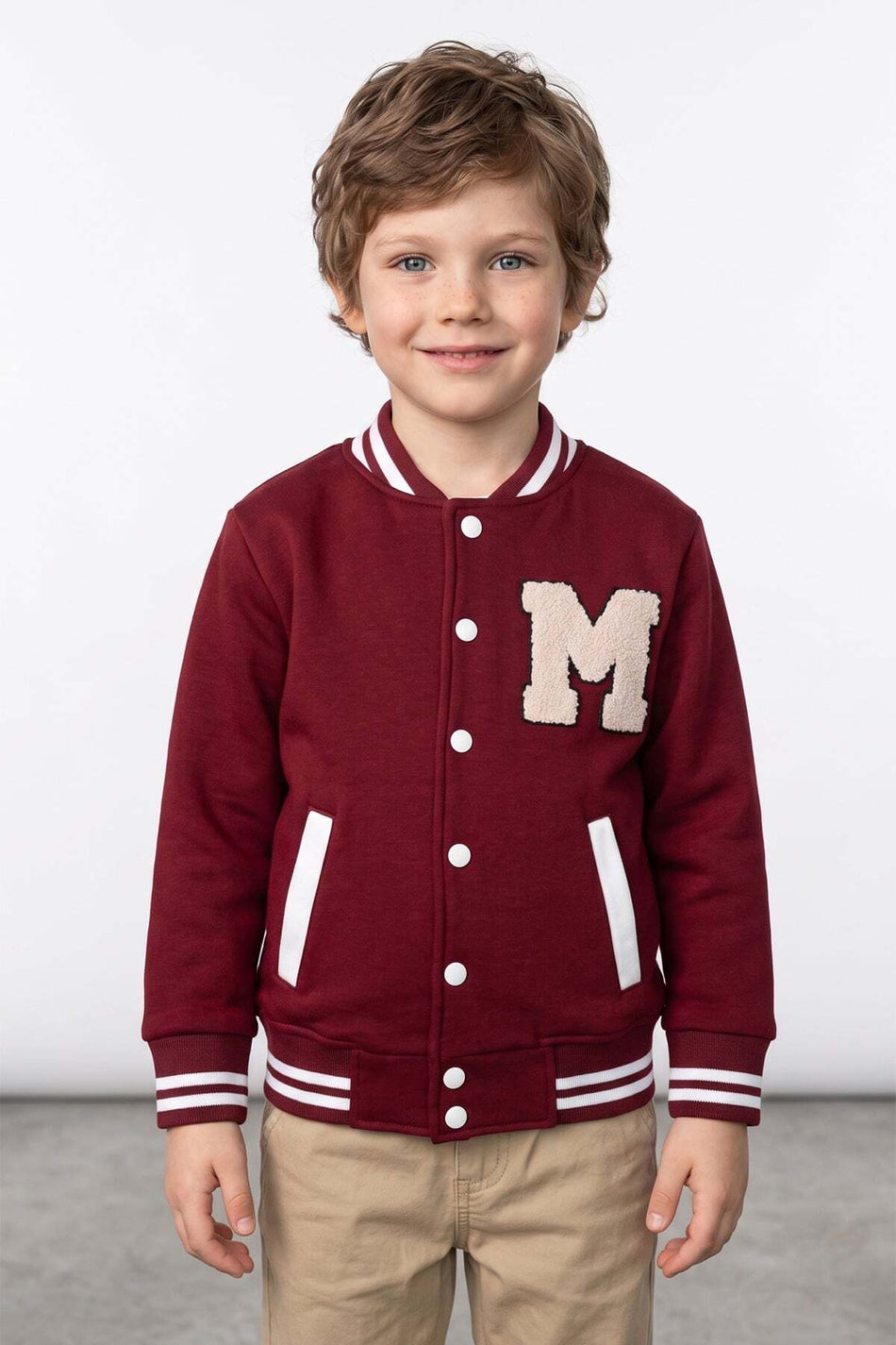 Embroidered Stand Collar College Unisex Kids Jacket - MALLTURK