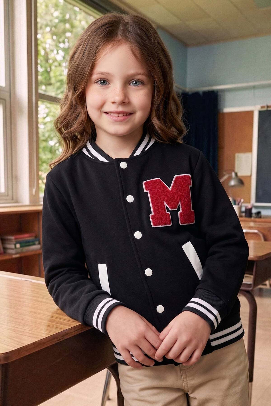 Embroidered Stand Collar College Unisex Kids Jacket - MALLTURK