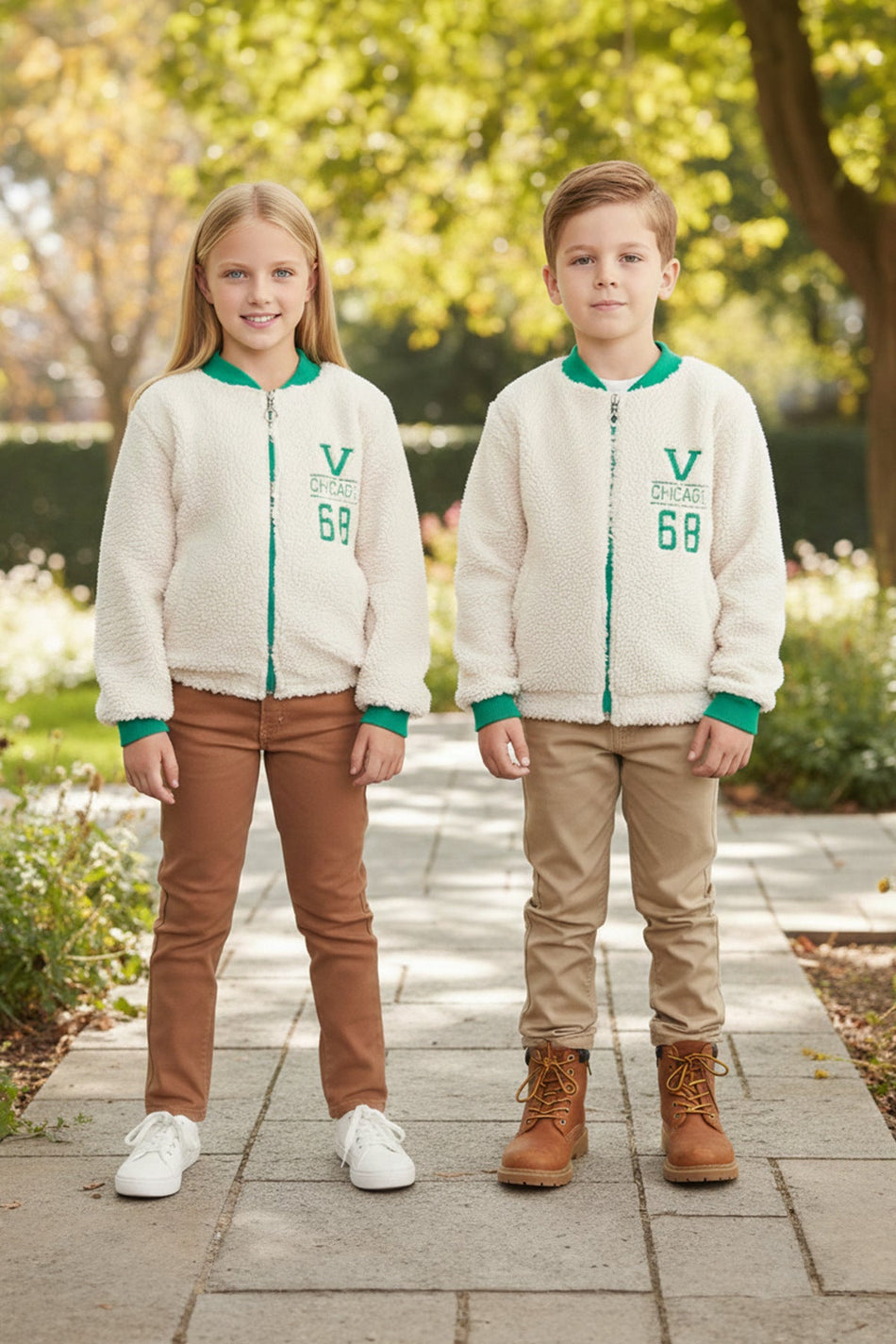 Embroidered Zippered Plush Unisex Children's College Coat - MALLTURK