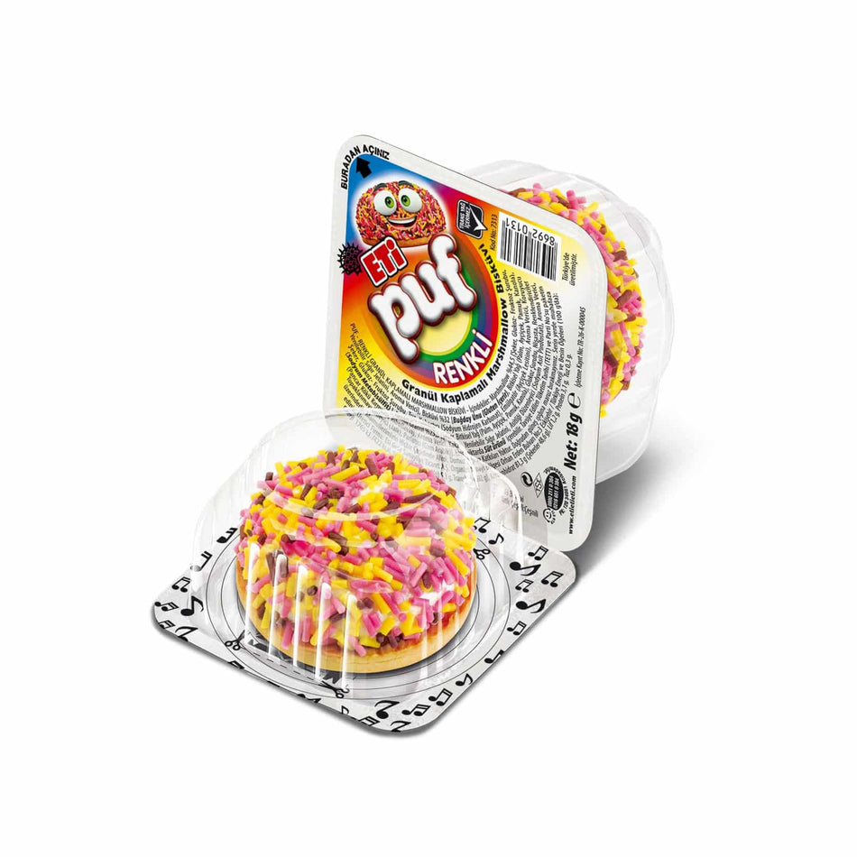 Puf-Granulat-Kekse mit Frucht und Überzug aus Marshmallow, Eti