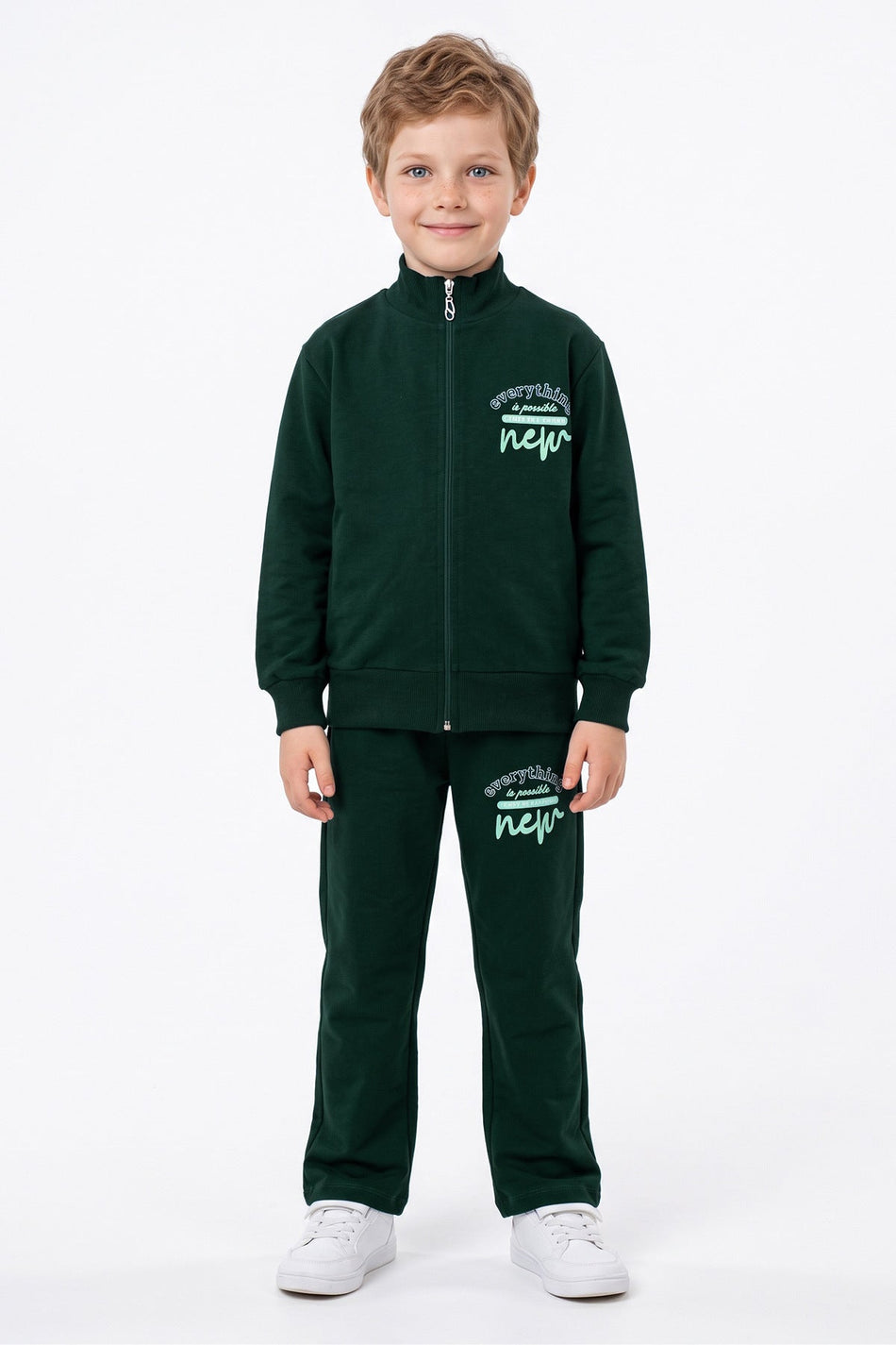 Everything Printed Stand Collar Zippered Unisex Children's 2-Piece Set - MALLTURK
