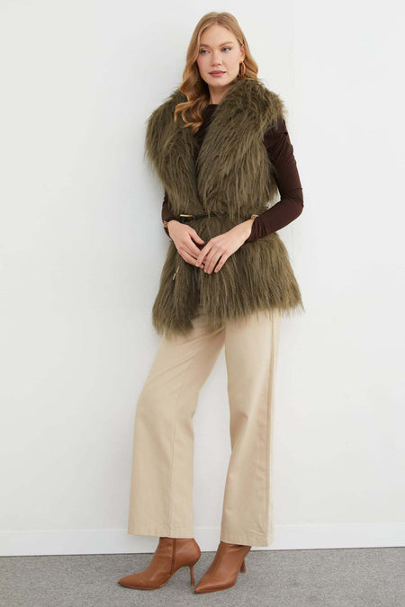 Faux Fur Vest with Belt Detail - MALLTURK