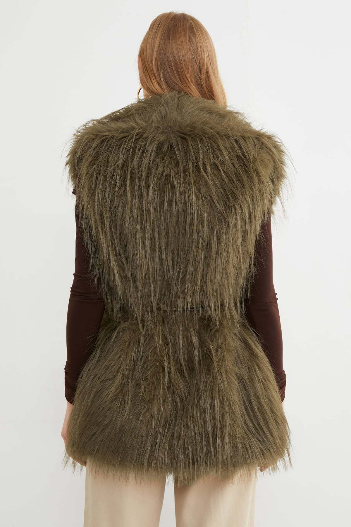 Faux Fur Vest with Belt Detail - MALLTURK