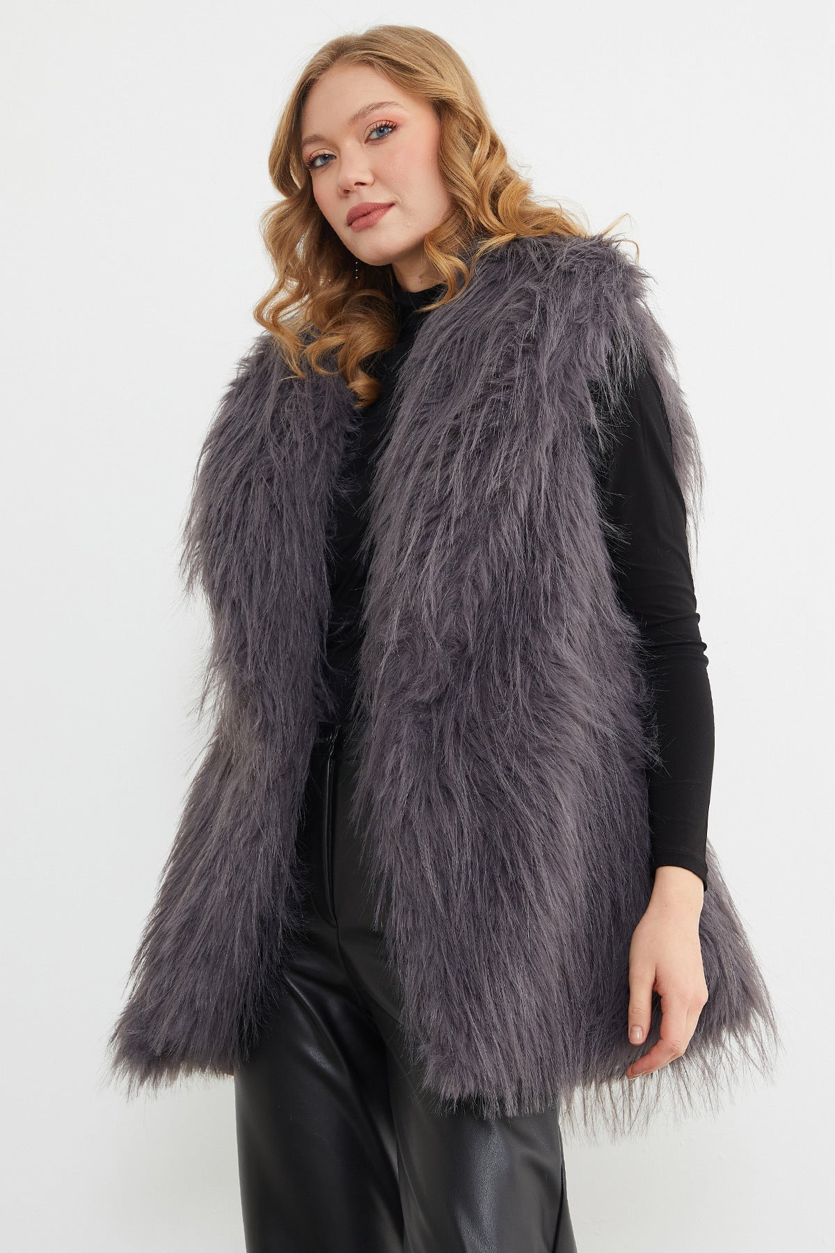 Faux Fur Vest with Belt Detail - MALLTURK